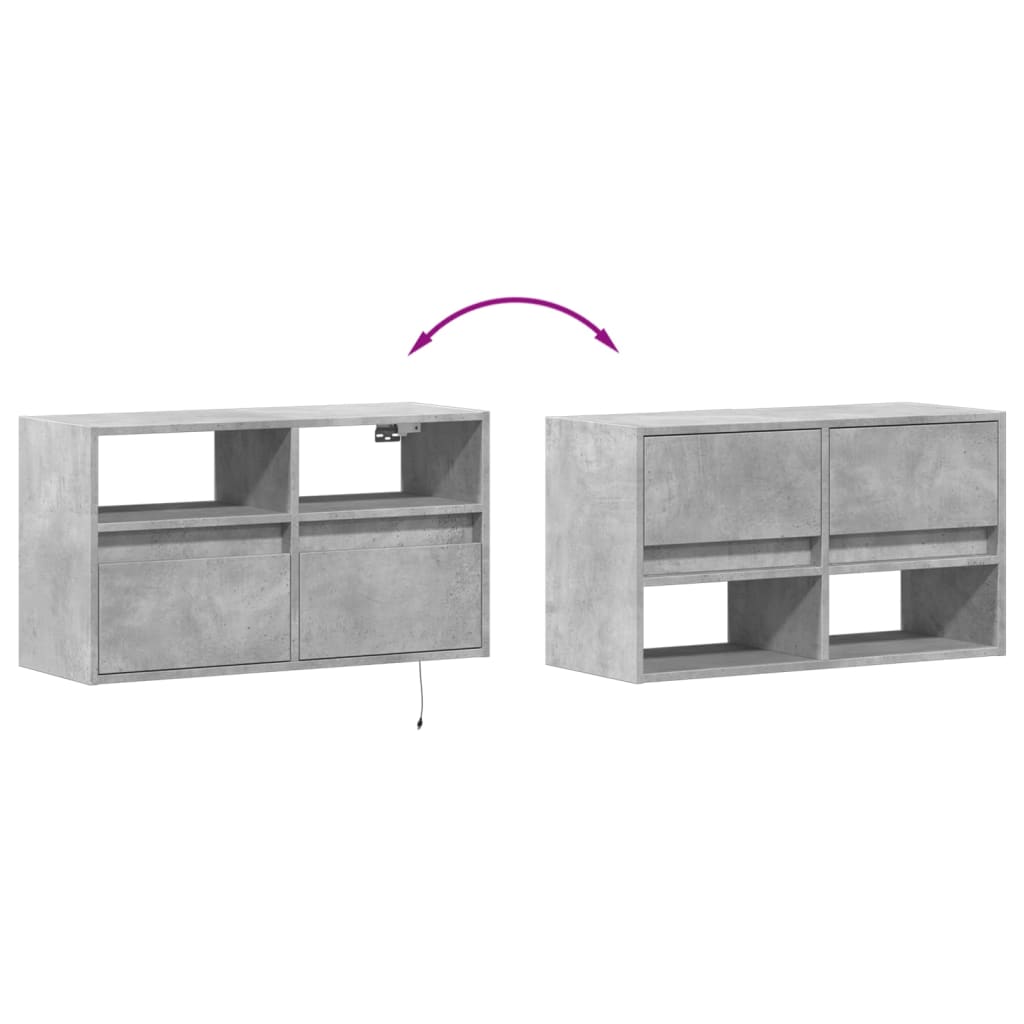 Wall Mounted TV Cabinet with LED Lighting Concrete Grey 80 x 31 x 45 cm