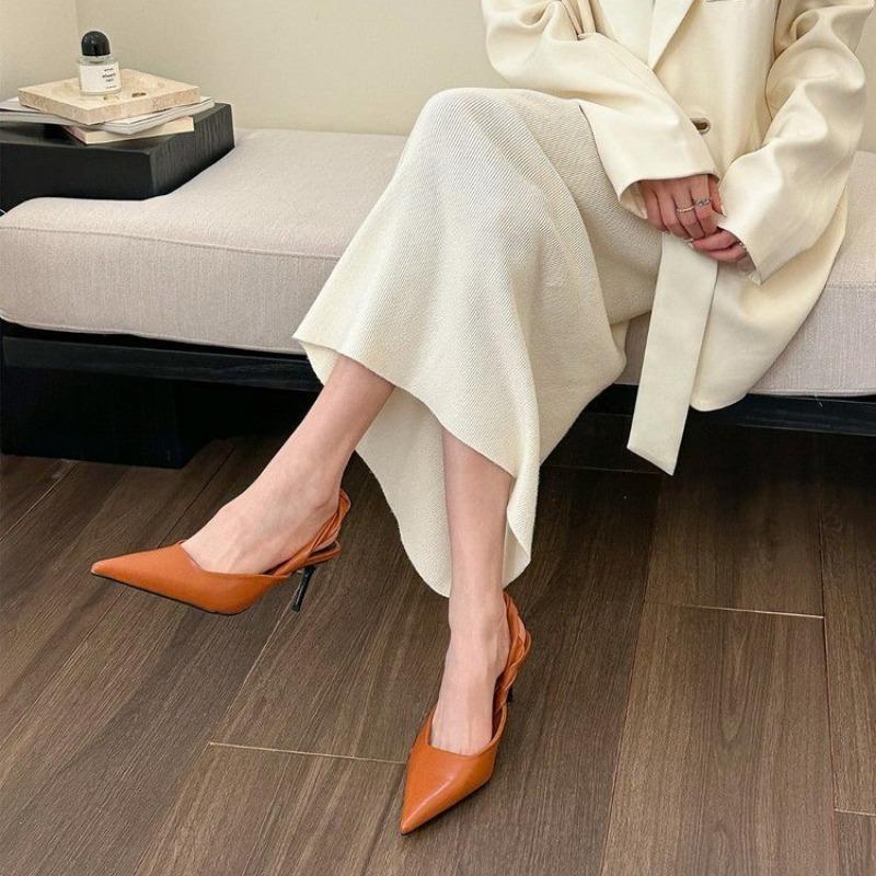Fashion New Popular Street Style Sexy Pointed Toe Metal Buckle Strap Women Pumps Stripper Sandals Slingback High Heels Female Shoes