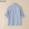 ZANZEA Women Turn Down Collar Loose 3/4 Sleeve Stripe Blouse