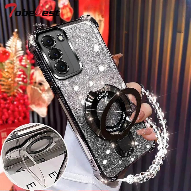 For Samsung Galaxy A16 A26 A36 A56 A06 A15 A25 A35 A55 A14 A24 A34 A54 4G 5G Glitter Plating Magnetic Holder Bracelet Case