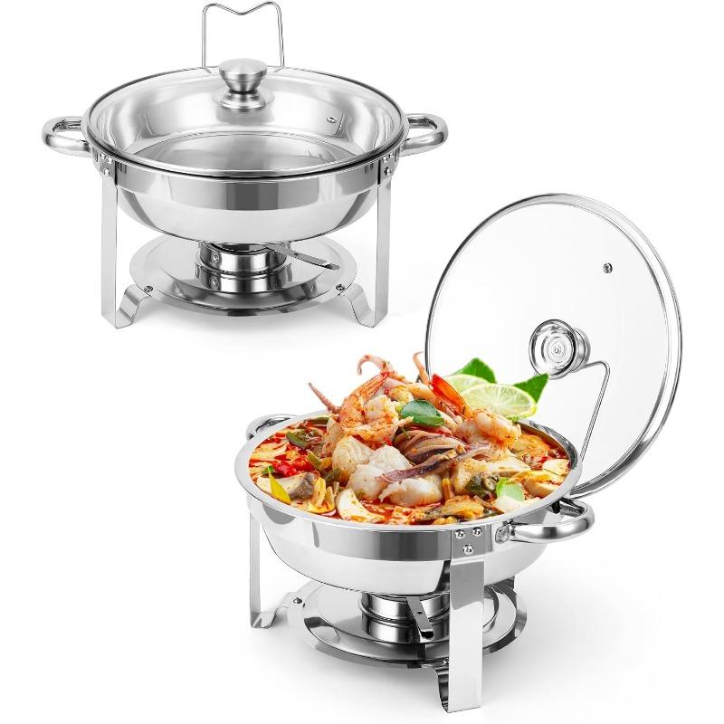 Chafing Dishes for Buffet, Buffet Servers and Warmers , Round Chafing Dishes with Glass Lid, Stainless Steel Food Warmers for Parties, Banquet