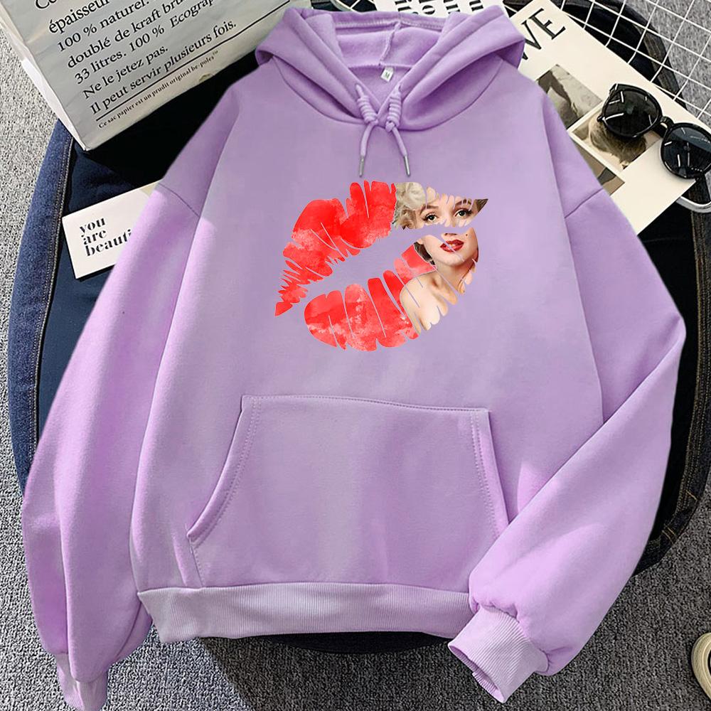 Graficzne bluzy z kapturem z odciskami ust Marilyn Monroe Popowa bluza na jesień/zimę Odzież vintage Moletom Słodkie pulowery