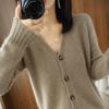 Women's Thick Cashmere Wool V-Neck Cardigan: Autumn/Winter Loose Knit Sweater Coat