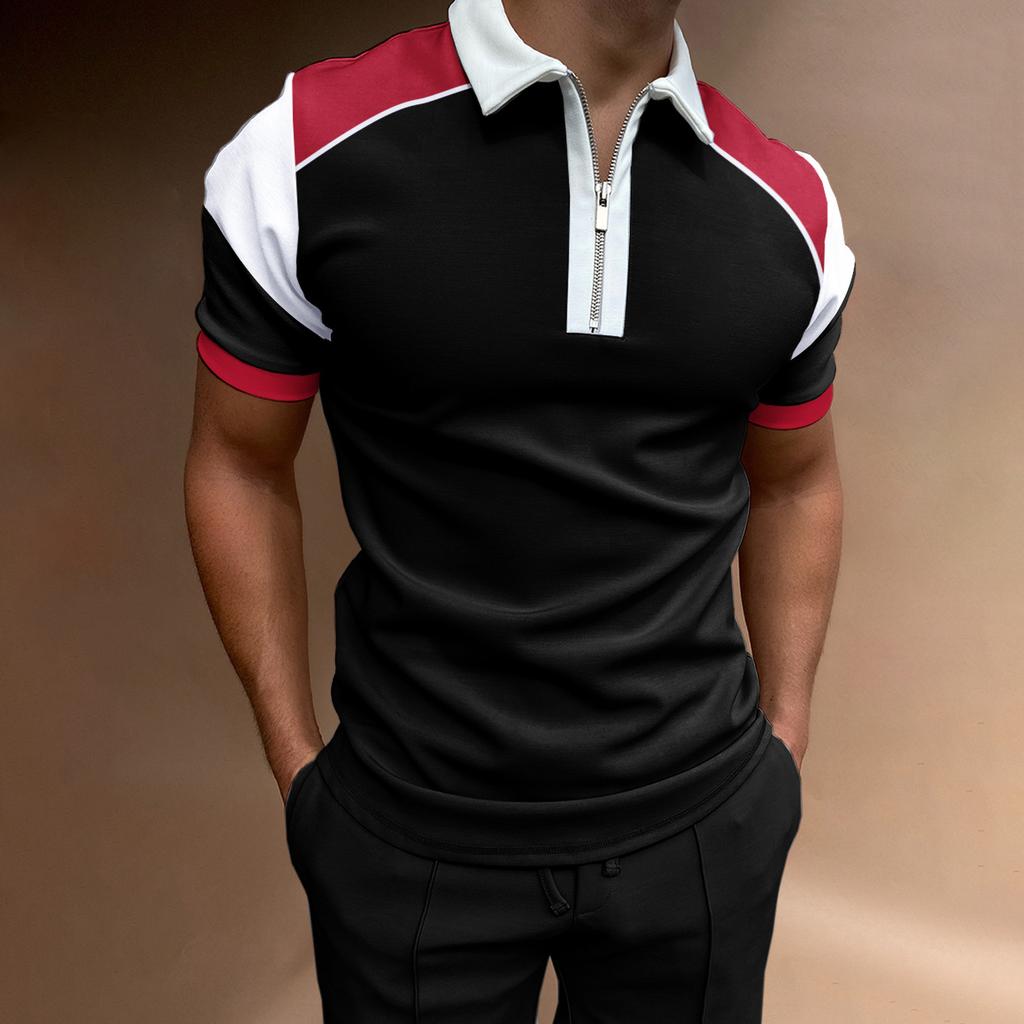 2022 new independent station supply 3D printing lapel short-sleeved pullover casual men's T-shirt zipper POLO shirt