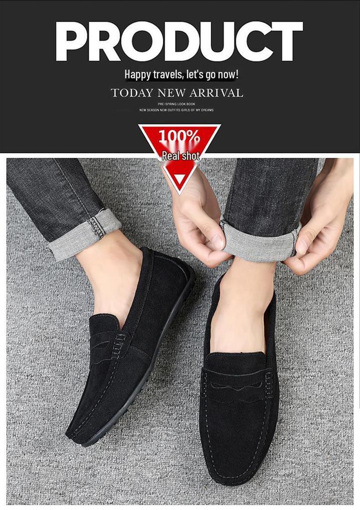 Men's Suede Slip-On Driving Shoes – Large Size, Casual British Style for Spring & Autumn