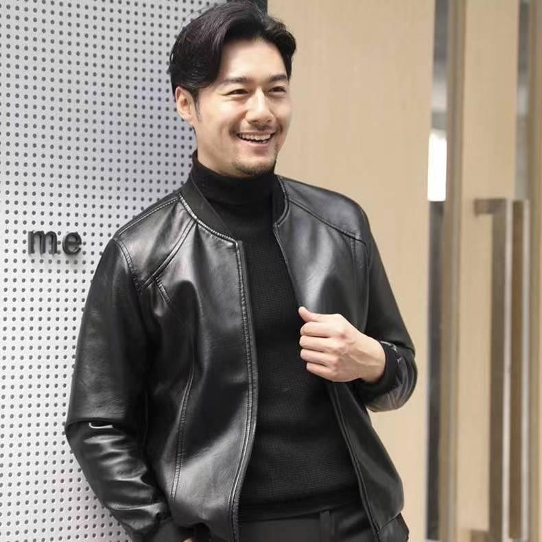 Men's Spring & Autumn PU Leather Baseball Collar Jacket - Fashionable, Casual, Versatile