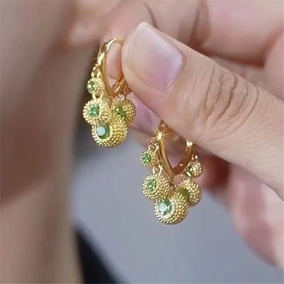 Fashion Gold Color White Green Crystal Round Hoop Earrings for Women Wedding Jewelry