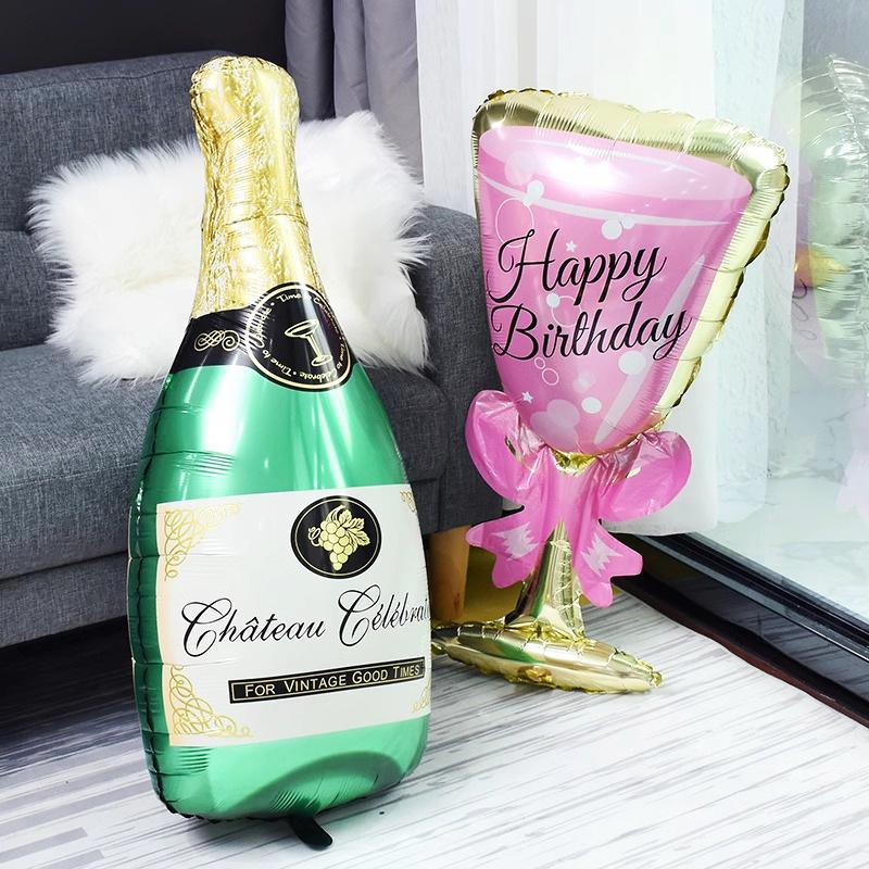 Birthday Decoration Anniversary Background Wall Decoration Holiday Supplies Champagne Wine Bottles Wine Glasses Aluminum Film Balloons