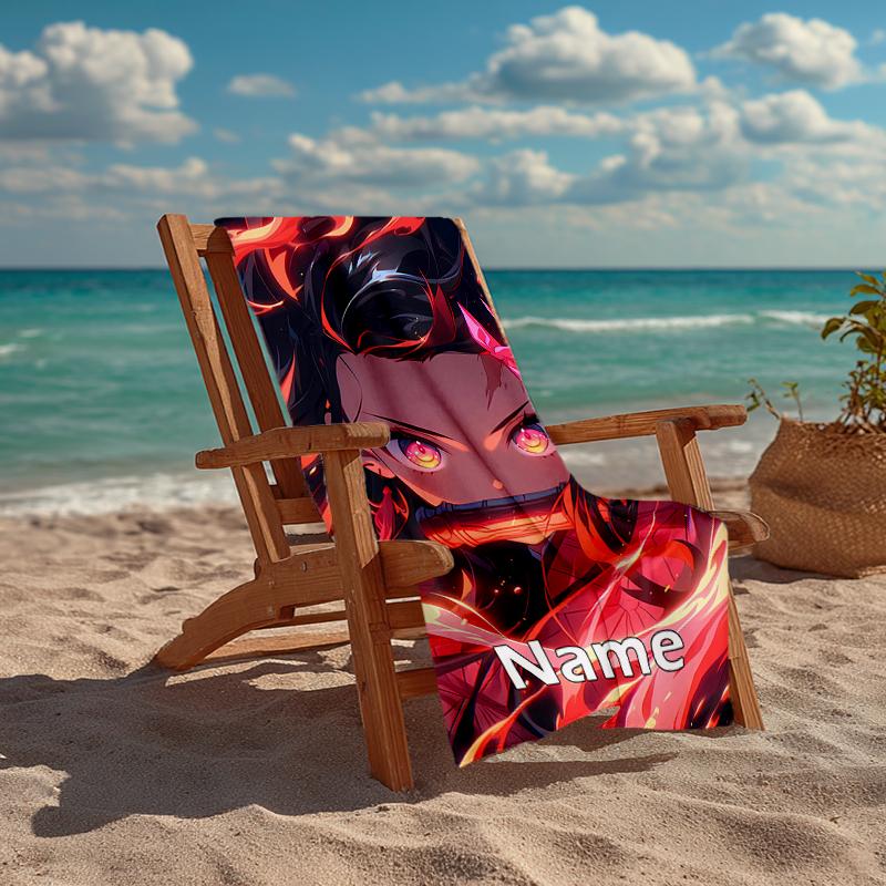 Custom Name Ultra-Soft Beach Towel with Demon Slayer Theme,Ideal for Pool - Camping, Diving - Perfect Travel Essential, Vibrant Beach Towel.