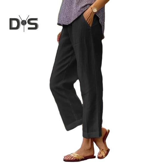 

Женские брюки средней посадки с эластичной резинкой на талии, однотонные прямые широкие повседневные брюки с карманами XXL чёрный