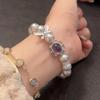 Women's Ribbon Violet Purple Bead Pearl Bracelet