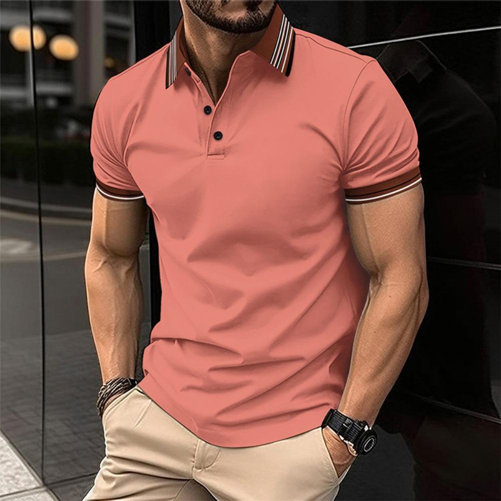 

Men s Solid Color Short Sleeved Lapel Polo Shirt XXXL небо синє кольору