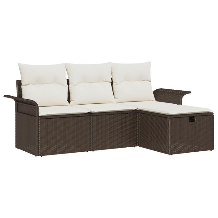 Set de 4 pièces de canapés de jardin avec coussins marron en poly rotin, Canapé de jardin 2 places avec rangement et 3360179