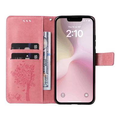 For iPhone 16e Phone Case with Stand Cat Tree Pattern Leather Wallet Mobile Cover