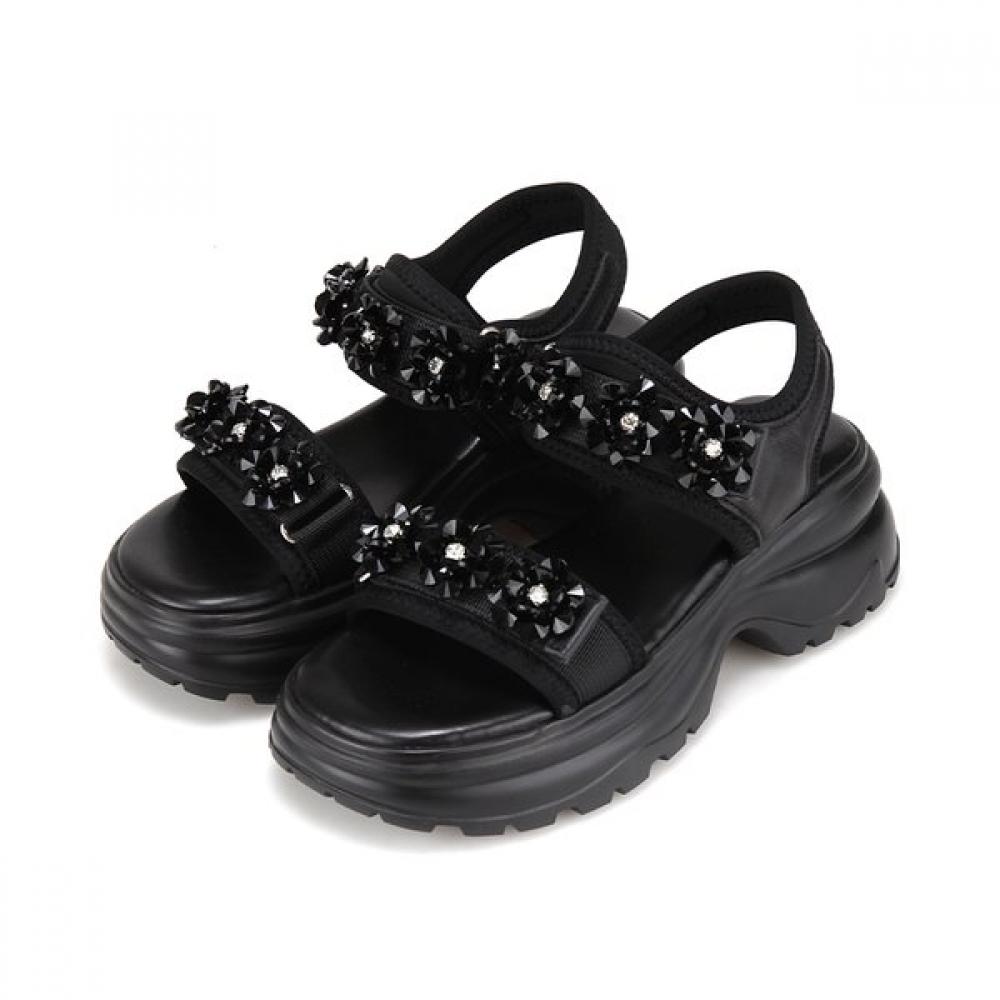 Barbara Women Flower Jewelry Point Chunky Sandals 6cm Bbj432 225/01.black
