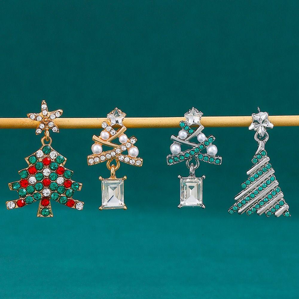 

Серьги в виде звездочек Merry Christmas Серьги в виде хрустальной елки Винтажные рождественские серьги-подвески Xmas Style A