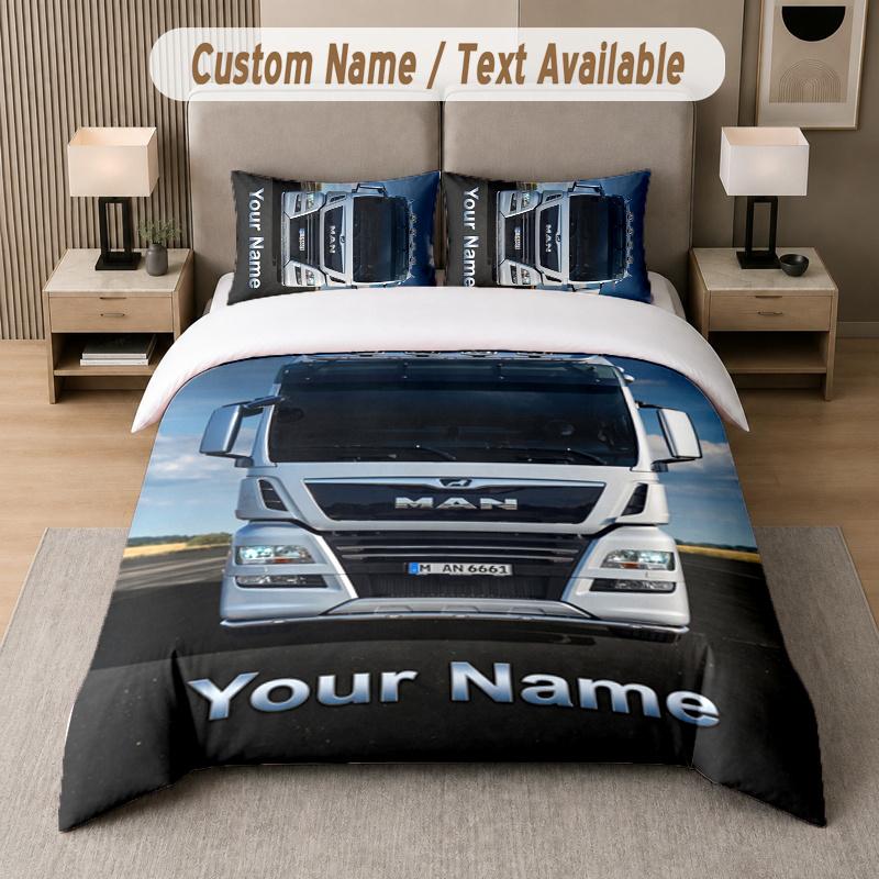 Custom Name MAN Truck 3Pcs Duvet Cover Set Personalized Text Bedding Pillowcases Bedroom