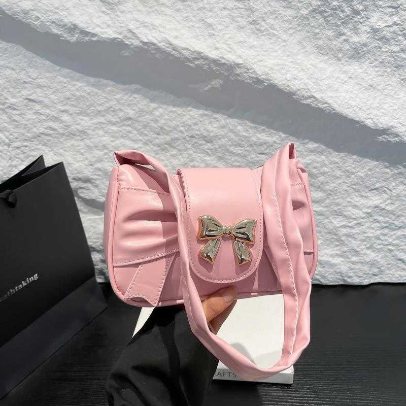 

Textured pleated summer new bow beautiful portable shoulder underarm bag women s bag