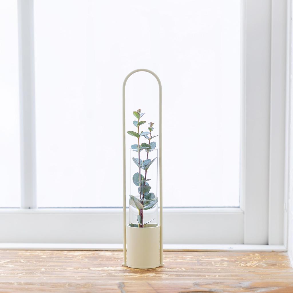 TETSUNAGI Flower Vase (Beige) [Made In Tsubame-Sanjo] Mini Steel and Glass Test Tube Vase, Made In Japan, Ideal for Home Decor, Plant Accessories,
