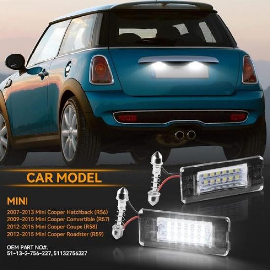 2PCS LED License Plate Light Lamp for Mini Cooper R56 R57 R58 R59 Rear Tag L