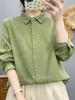 Women's Japanese Style Corduroy Long-Sleeve Shirt - Pure Cotton, High Quality, Retro Artistic, Loose Fit