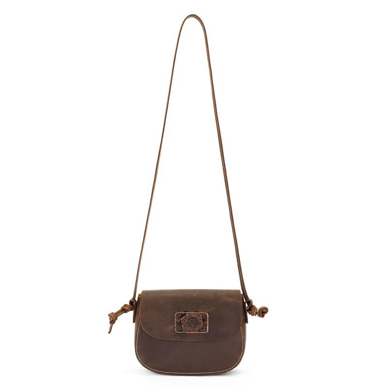 Genuine Leather Women's Shoulder Bag Fashionable Retro Small Round Bag with A Sense of Luxury