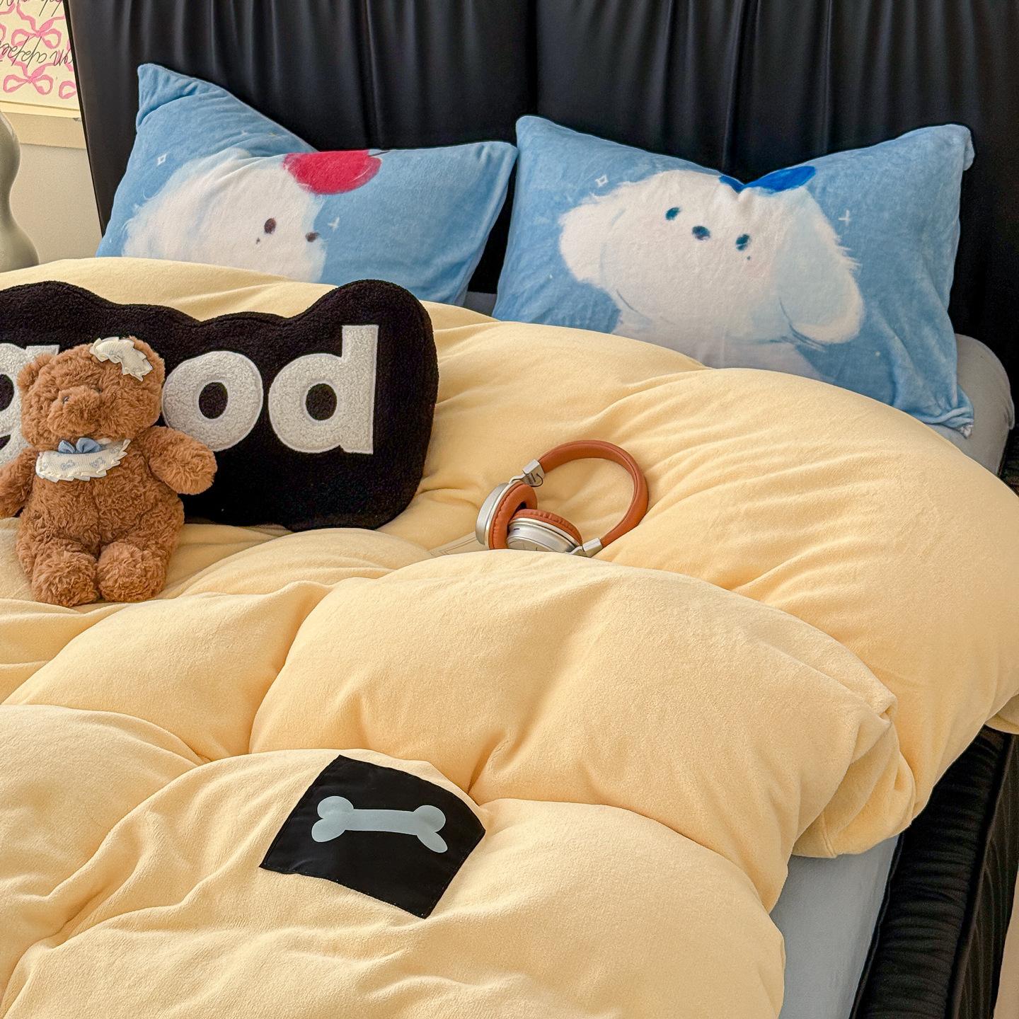 

Thickened Milk Fleece Bed Four-Piece Set, Dopamine Fleece Coral Fleece Bed Sheet Quilt Cover, Bedding Three-Piece Set 1.2m 3pcof sheet - 150x200 quilt