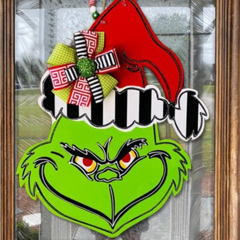 Christmas Welcome Door Sign Green Film Character Wooden Wreath for Front Door Wall Porch Indoor Outdoor Decor
