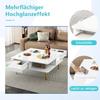 Couchtisch Weiß Hochglanz, Moderner 2 Schubladen, 2 offenen Fächern, Quadrat Kaffeetisch Sofatisch Wohnzimmer, Homeoffice, Griffsloses Design