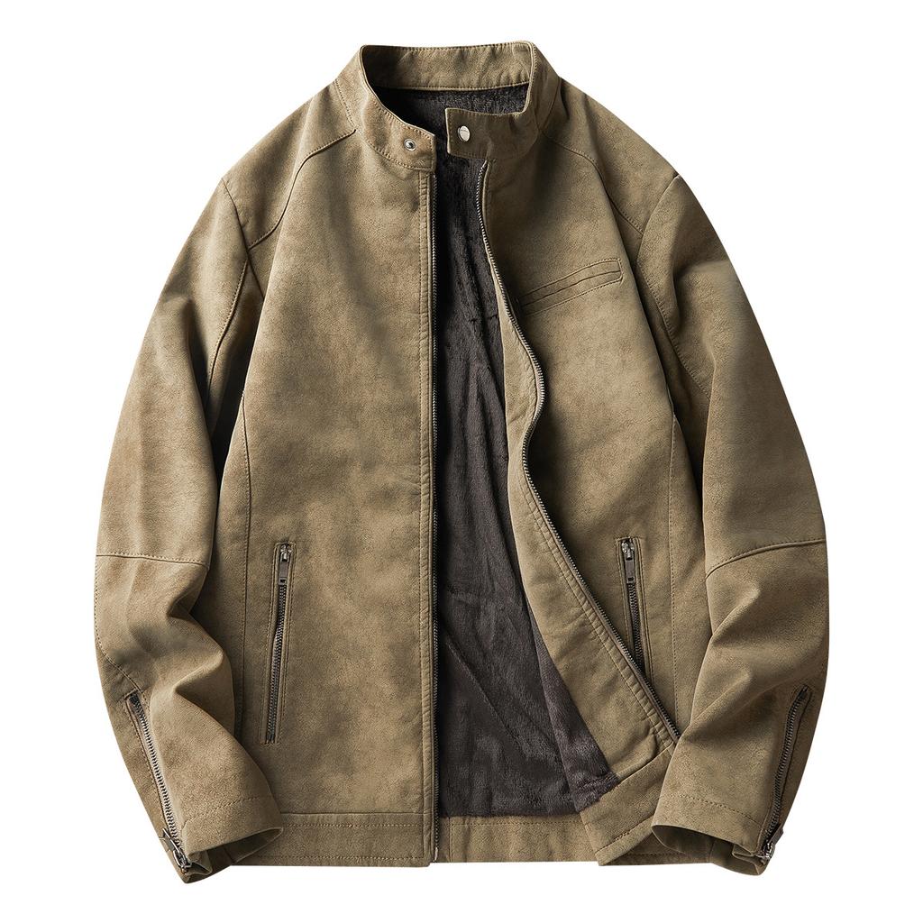 The new model is suitable for two open velvet light wind locomotive leather jacket men's autumn and winter suit collar casual