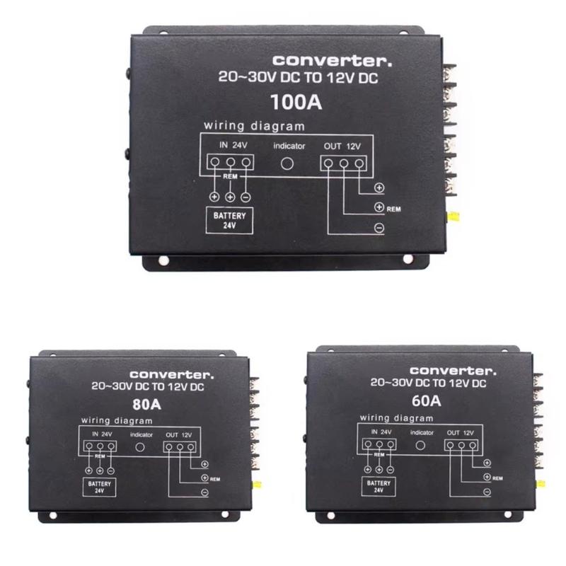 60A/80A/100A Truck Voltage Step Down Converter Power Supply Adapter 24V To 12V With Overload Protection For Radio System