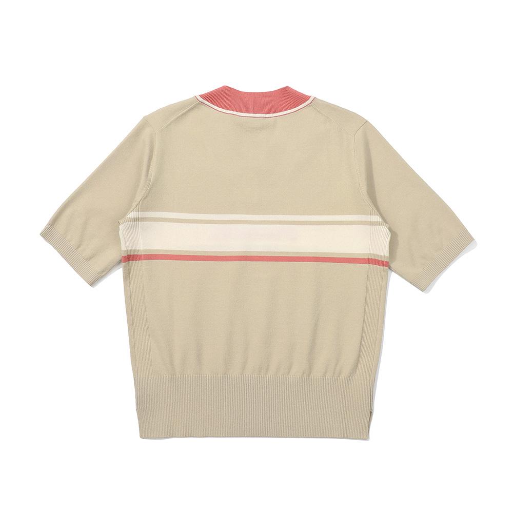 MALBON GOLF V-Neck Colorblock Half-Sleeve Knit Beige (Woman)