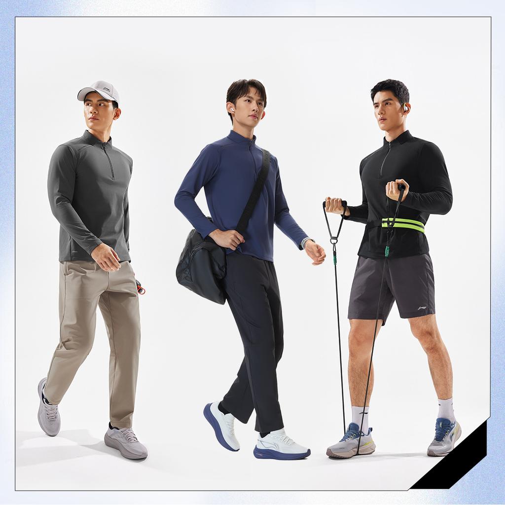 Li-Ning Fitness Series Stand Collar Logo Letter Stitching Long Sleeve T-Shirt Men tops ATLV365-3