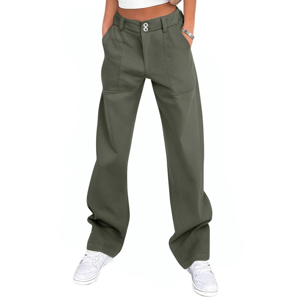 Women's Wide Leg Cargo Pants Flare Pants For Women Double Button Mid Waist Pants Trendy Fashion Casual Pants