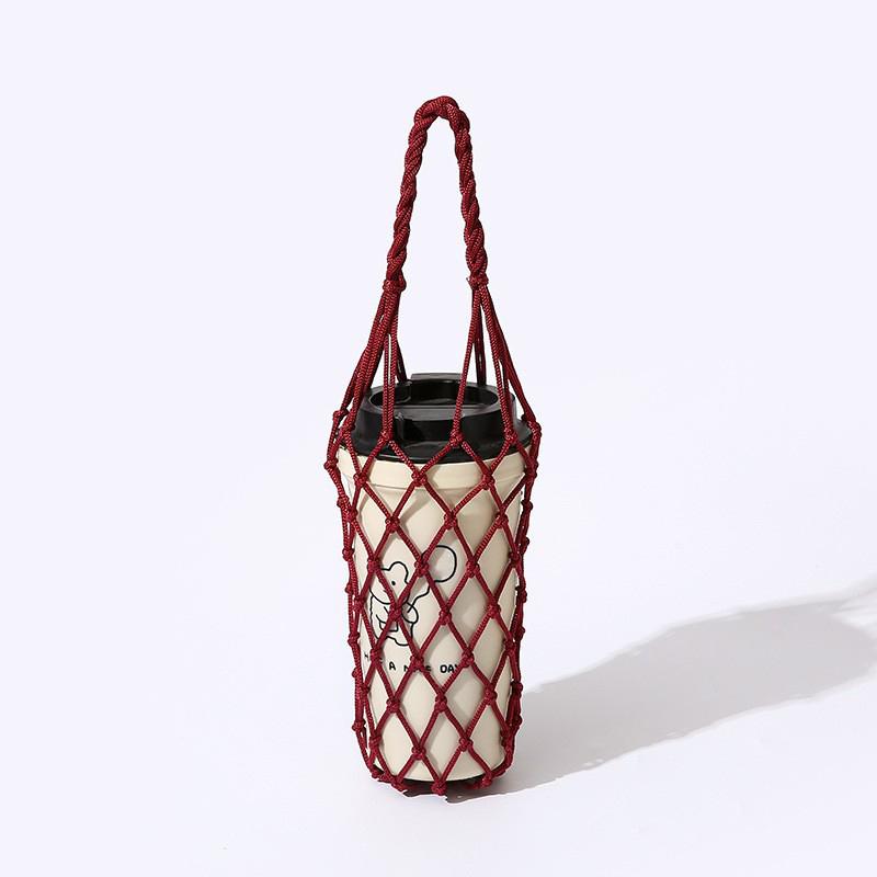 Portable Hand Woven Mesh Bag Hollow Out Handheld Coffee Bag Reusable Water Cup Bag