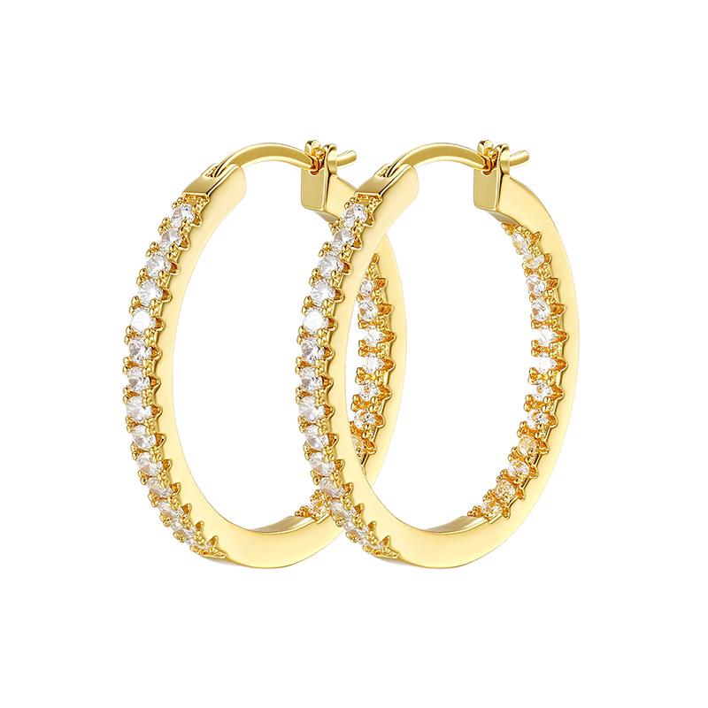 Zirconia Oval Earrings for Women, Gold & Silver Versatile Luxury Hoops, Fashionable Cross-Border Ear Studs
