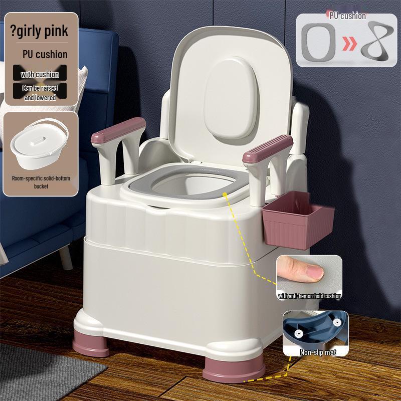 Portable Toilet Chair with Armrests for Elderly, Indoor Use, Bedside Commode for Pregnant Women.