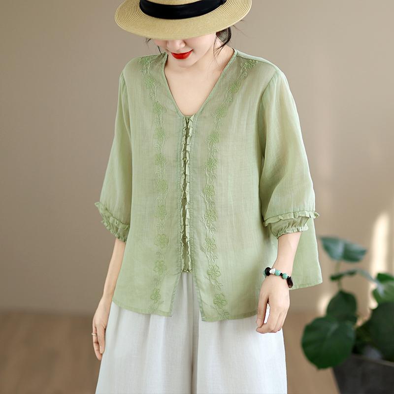 DIMANAF 2026 Summer New Plus Size Women Blouse Shirt Elegant Embroidery Floral Lady Tops T-Shirt Cotton Fashion Clothing