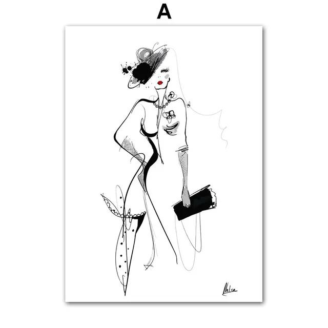 

Abstract Line Figure Picture Canvas Painting, Wall Art, Black Poster, White Fashion, Sexy Lady, Print for Modern Home Decor 21X30cm No Frame