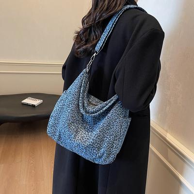 Casual Large-capacity Lazy Wind Bag Women's New Spice Girl Style Leopard Print Denim Bag Shoulder Bag Tote Bag
