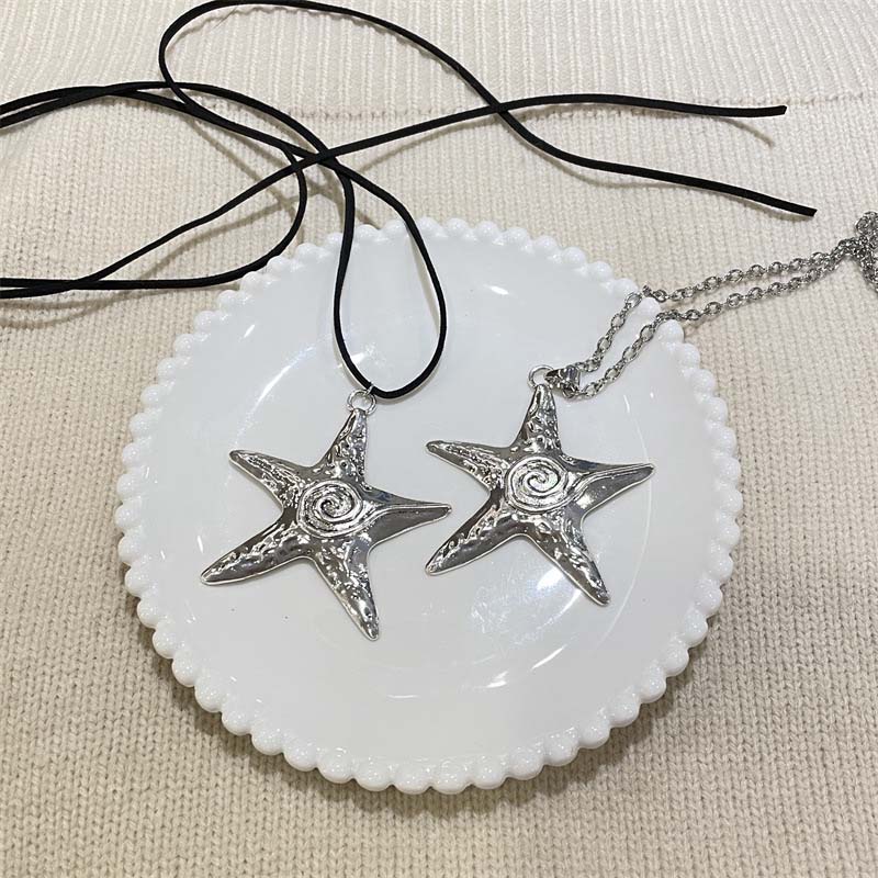 Exaggerated Metal Big Starfish Pendant Necklace for Women Gothic Hip Hop copper Color Pentagram Star Chain Necklace Y2K Zircon