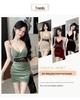 Velvet Spicy Girl Deep V Low-Cut Camisole Dress with Chest Pads - Irregular Hem, Waist-Cinching, Slim-Fit, Hip-Hugging Design