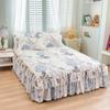 Double Layers Bed Skirt Non-slip Mattress Cover Protector Flower Printed Princess Bed Skirt Bedspread Bed Cover Bedsheet Decor