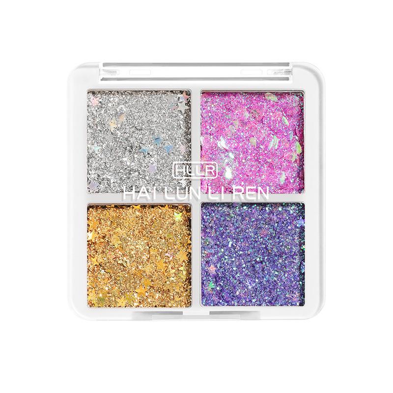 Four-color Glitter Eyeshadow Gel: Fine Shimmer for Stage, Festival, or Event Makeup. No Glue Needed.