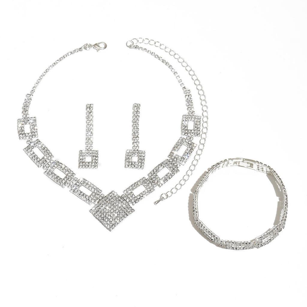 Necklace Earrings Bracelet Set Chain, Popular, Bridal Three-Piece Rhinestone Dinner Wedding