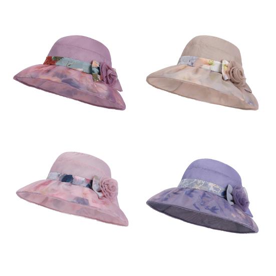 Women Sun Hat Mesh Yarn Wide Brim 3D Flower Decor Bucket Hat Outdoor UV Protection Beach Cycling Basin Hat