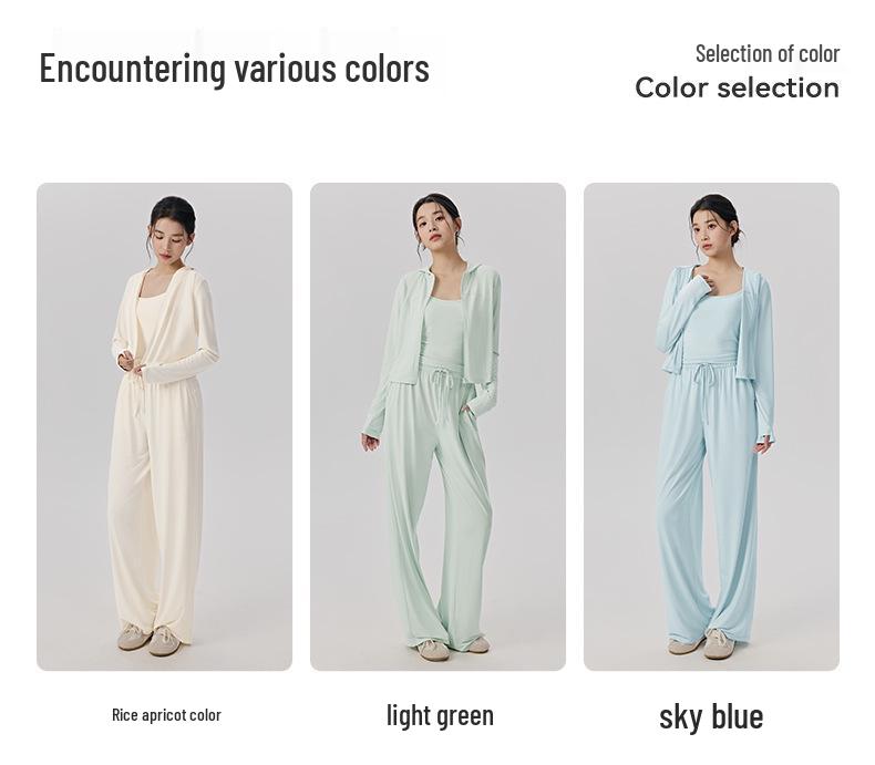 Women's Three-Piece Yoga Suit: Casual Pilates Fitness Set with Sun Protection