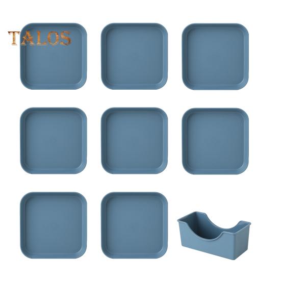 

8 шт. легкие пластиковые тарелки, небьющиеся многоразовые обеденные тарелки, которые можно мыть в посудомоечной машине, красочные тарелки для кухни, повседневные тарелки для кемпинга Square синий