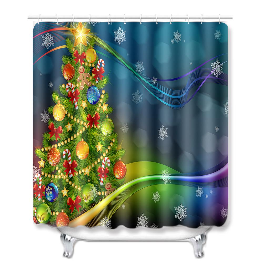 Christmas Waterproof Shower Curtain Four-Piece Floor Mat Combination Set Household Door Mat Bedroom Living Room Carpet