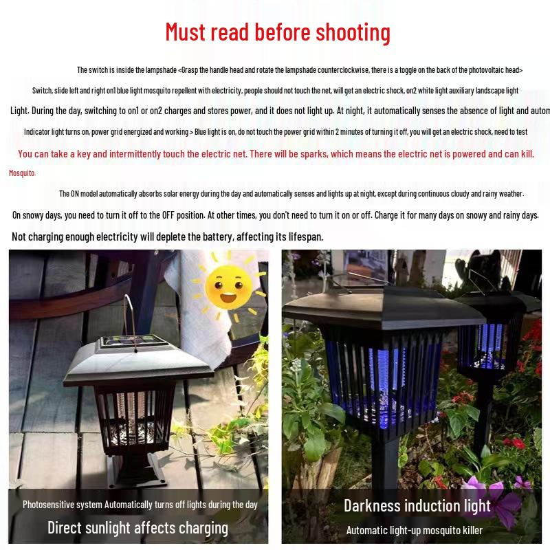 Uccisore e Repellente per Zanzare Solare a LED da Esterno: Lampada da Giardino Impermeabile